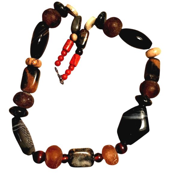Natural Stone Necklace Agate Jasper Coral 22" - Picture 3 of 7